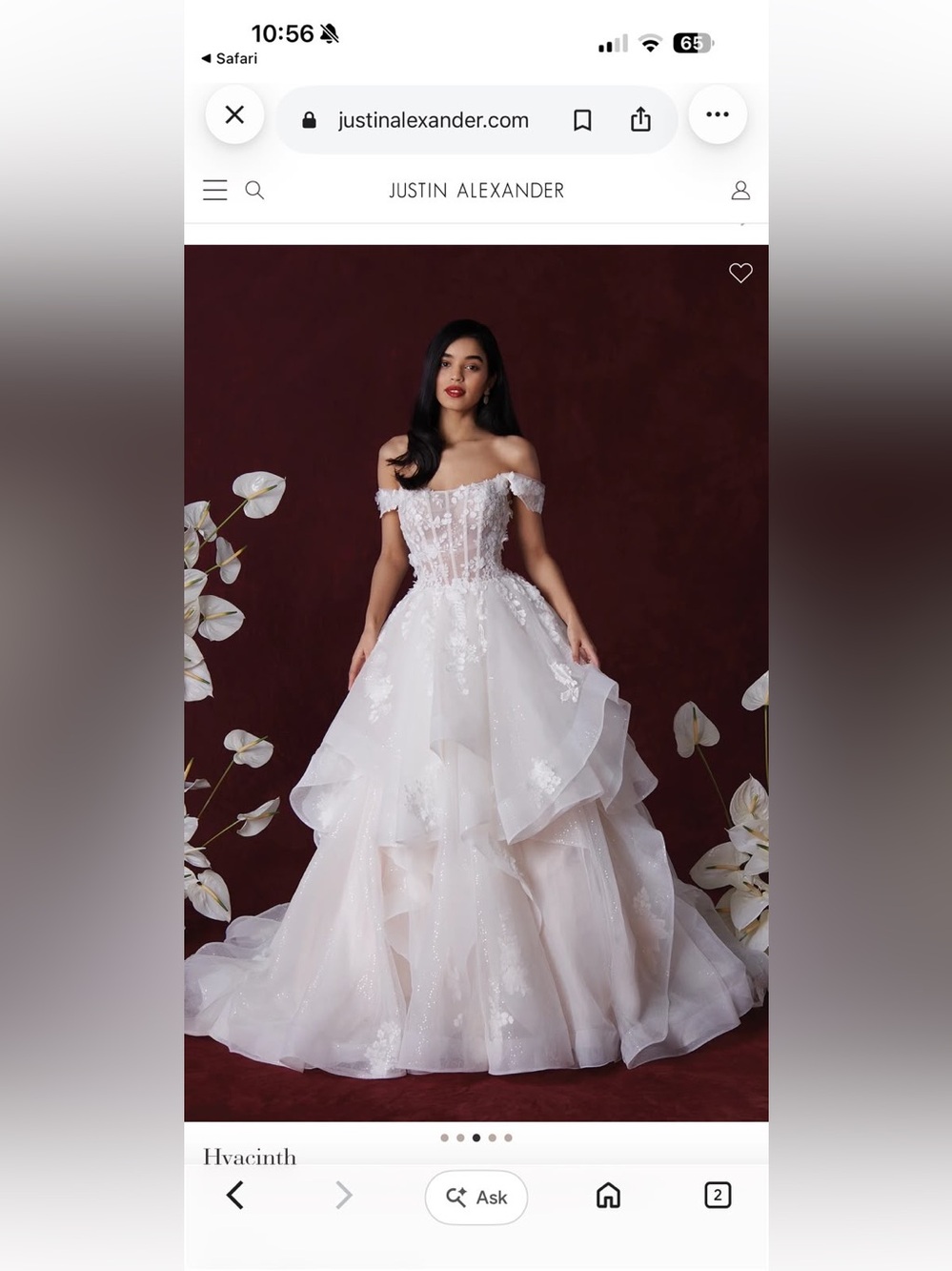 Justin Alexander Off-Shoulder White Bridal Ball Gown